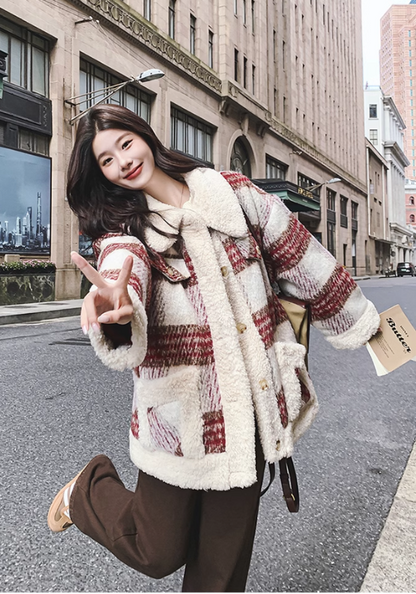 red striped wool coat