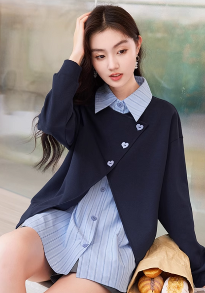 High slit fake two piece sweatshirt