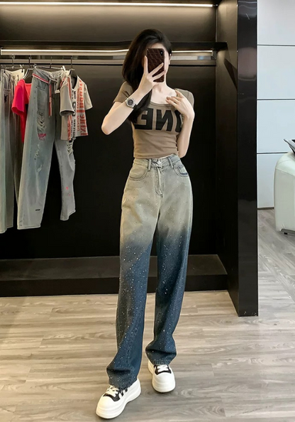 滿鑽漸變牛仔褲