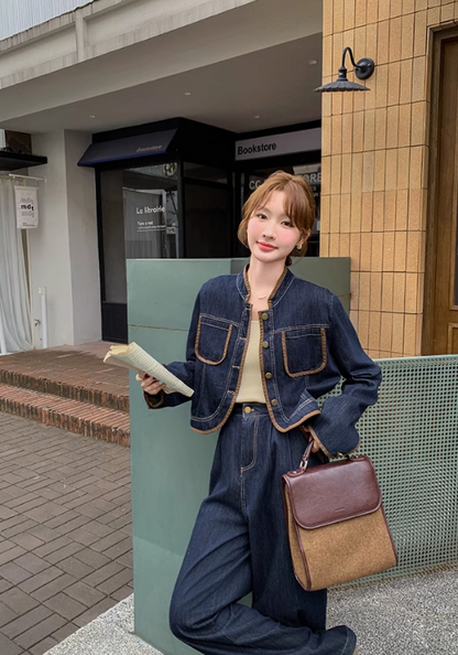 Denim and leather suit