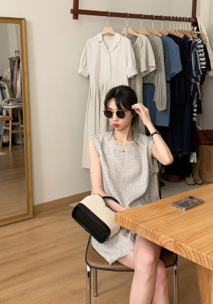 [Xiaoxiangfeng gray cotton and linen suit]