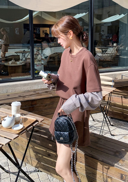 Brown patch sleeve sweatshirt suit