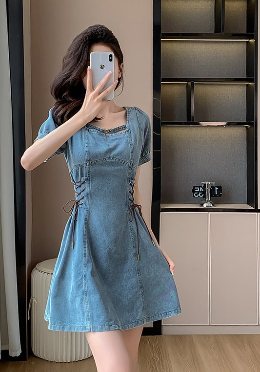 牛仔收腰裙
