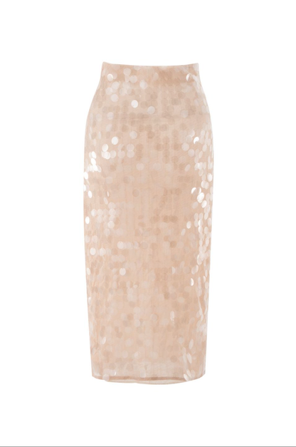 Champagne Sequin Midi Skirt