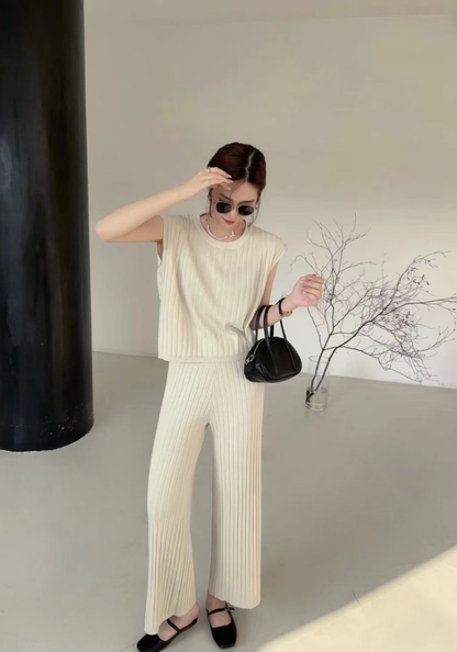 [Summer knitted sweater vest set]