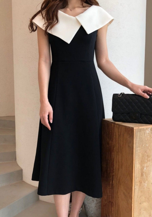 [Korean style large lapel waist dress]