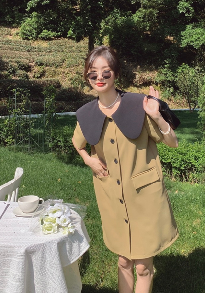 [French style baby doll collar suit skirt]