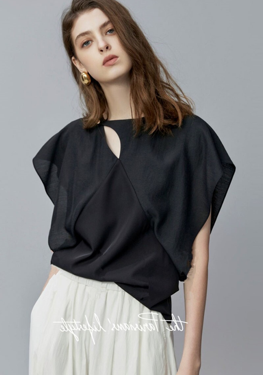 Hollow round neck chiffon top