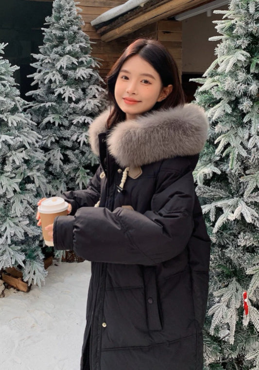 毛絨牛角扣羽絨服