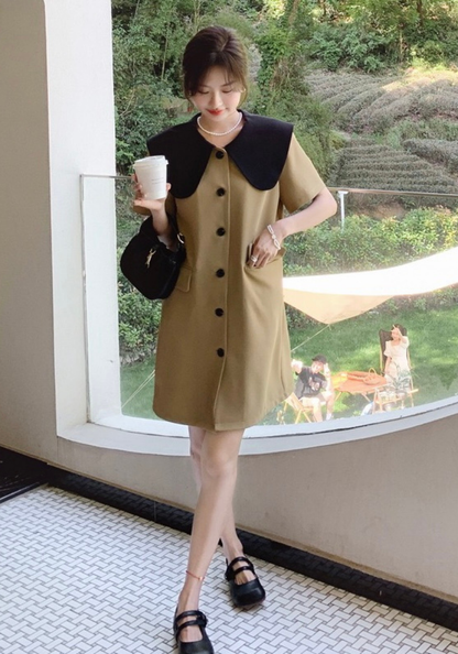 [French style baby doll collar suit skirt]