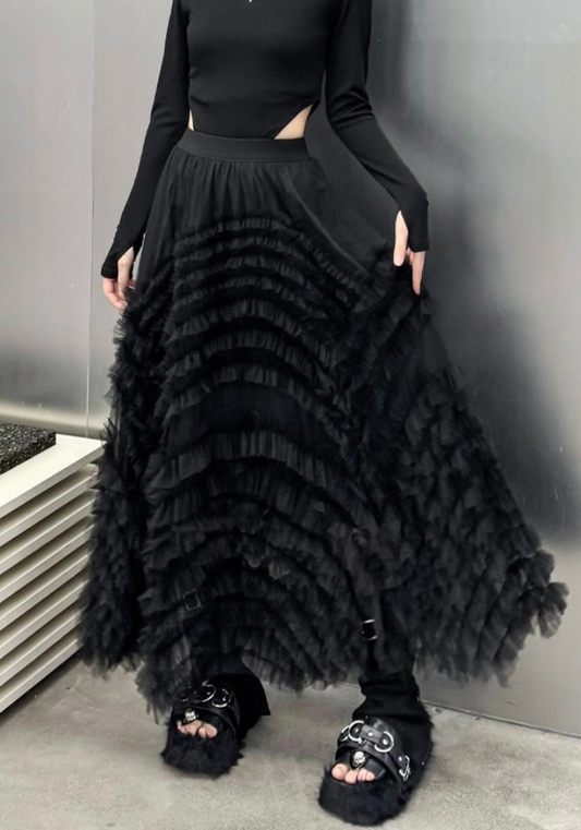 [Dark style mesh skirt with large skirt]