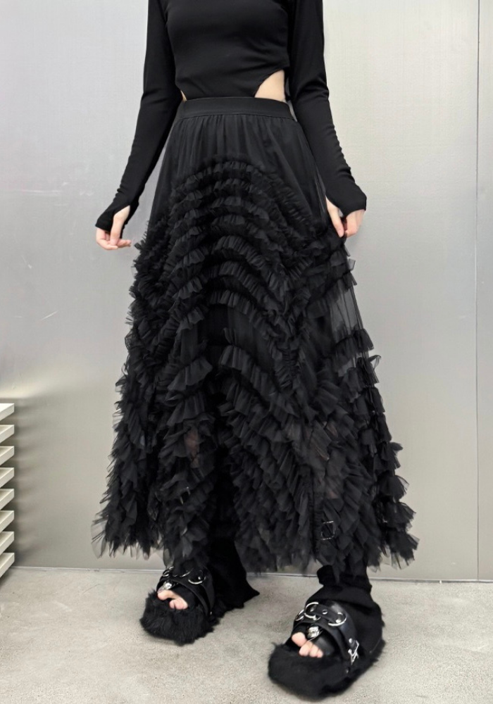 [Dark style mesh skirt with large skirt]