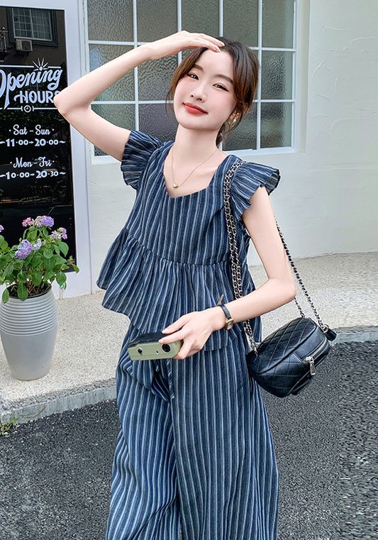 藍條紋套裝