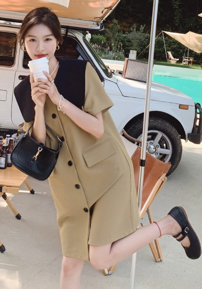 [French style baby doll collar suit skirt]