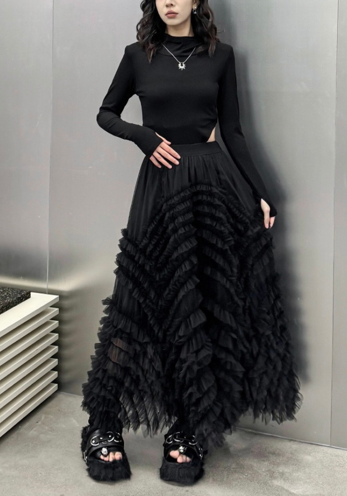 [Dark style mesh skirt with large skirt]