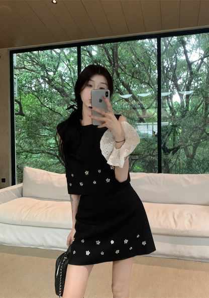 Xiaoxiangfeng three-dimensional flower vest + short skirt suit