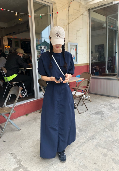 [Solid color puff sleeve top + high waist A-line skirt set]