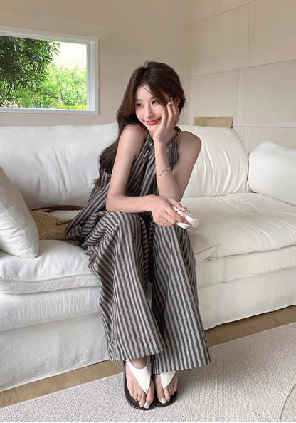 Resort style striped top + wide leg pants suit