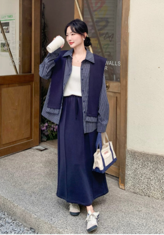 深藍襯衫套裝