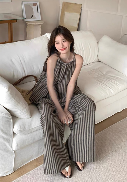 Resort style striped top + wide leg pants suit
