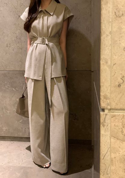 [Elegant lace-up waist casual suit]