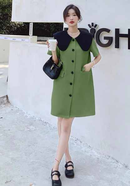 [French style baby doll collar suit skirt]