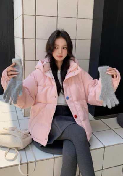 彩色扣連帽羽絨外套