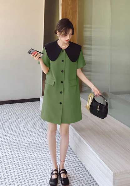 [French style baby doll collar suit skirt]