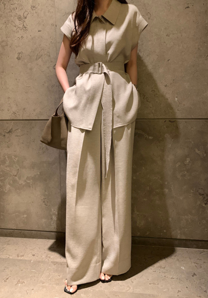[Elegant lace-up waist casual suit]