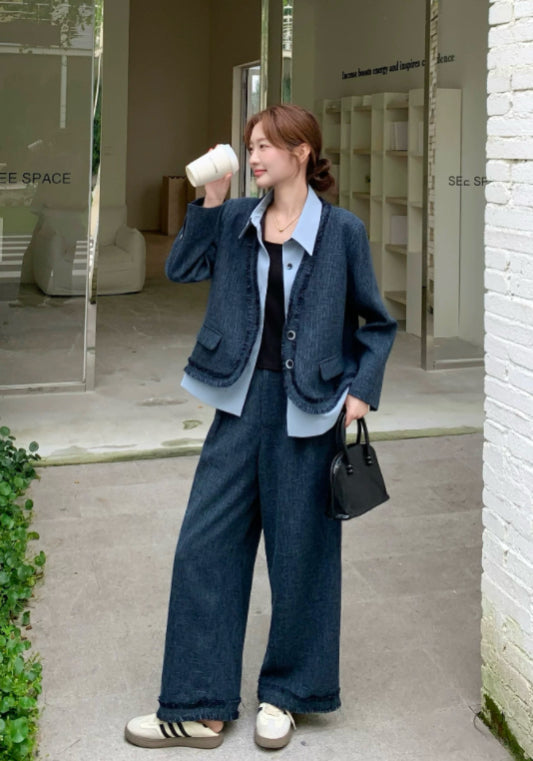 深藍假兩件套裝