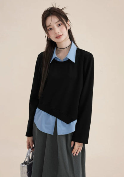 黑藍假兩件上衣