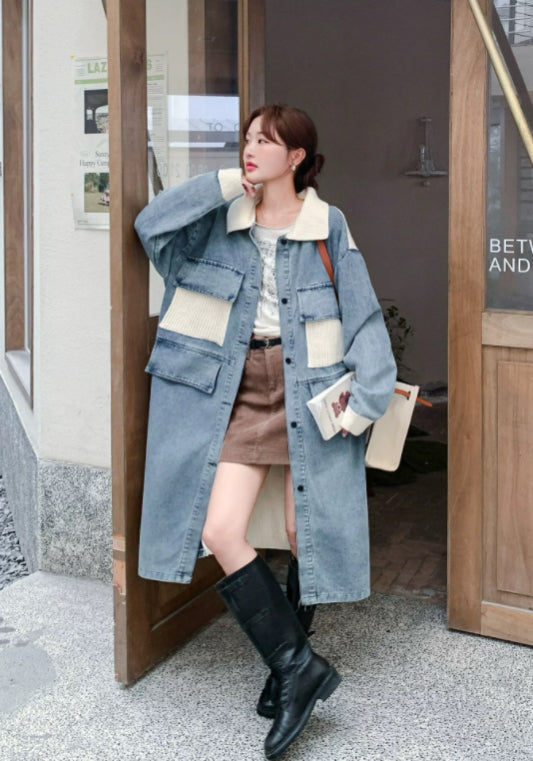 牛仔針織長開衫