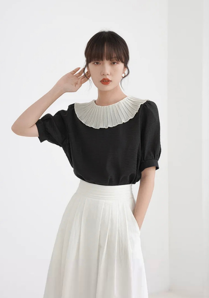 French ruffled short-sleeved shirt