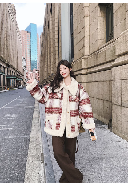 red striped wool coat