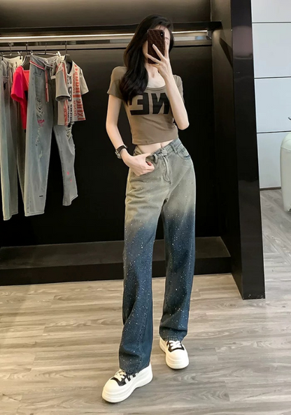 滿鑽漸變牛仔褲