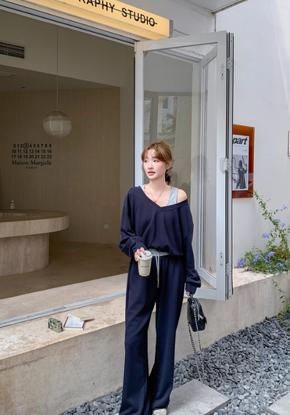 Fake two piece off shoulder suit