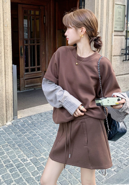 Brown patch sleeve sweatshirt suit
