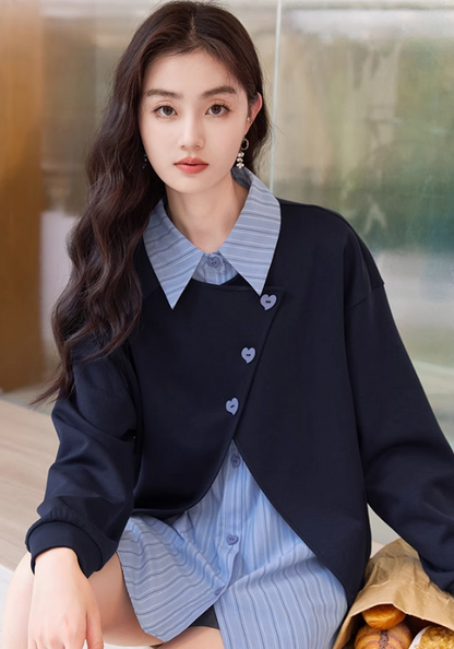 High slit fake two piece sweatshirt