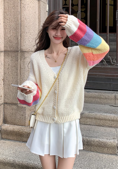 rainbow sleeve cardigan sweater