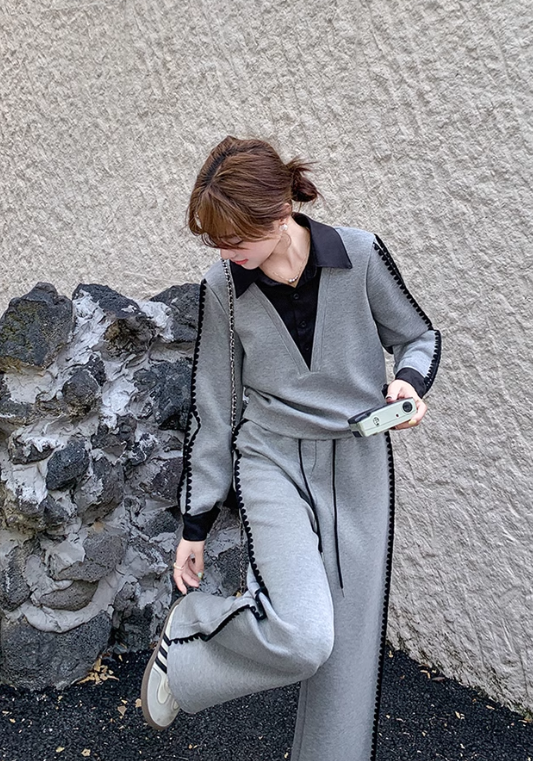 Fake two-piece gray casual suit