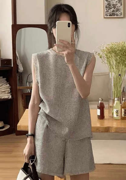 [Xiaoxiangfeng gray cotton and linen suit]