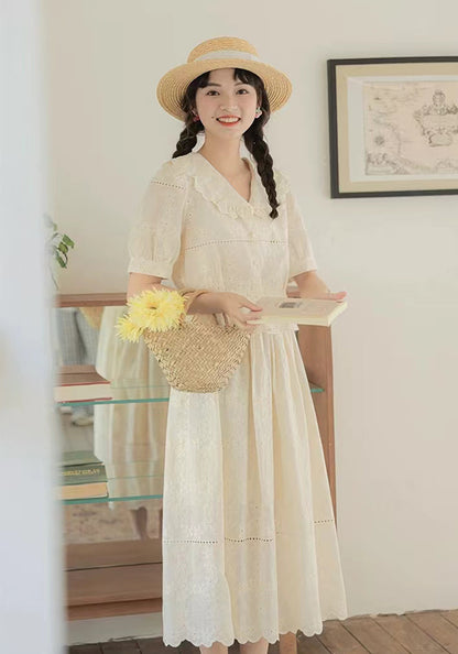 Lapel crocheted short-sleeved shirt suit
