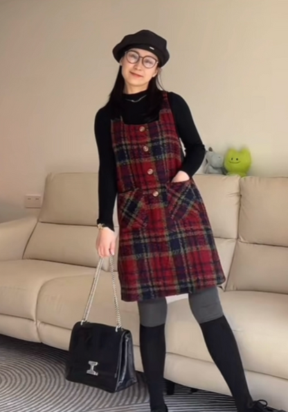 紅格裙兩件套