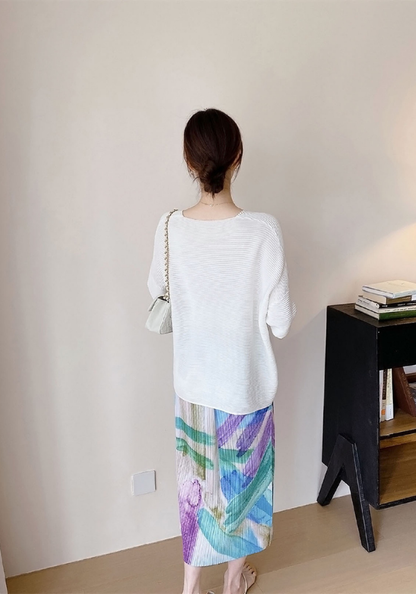 Printed straight pleated skirt