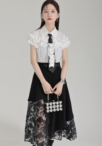 [Designed three-dimensional flower tie shirt]