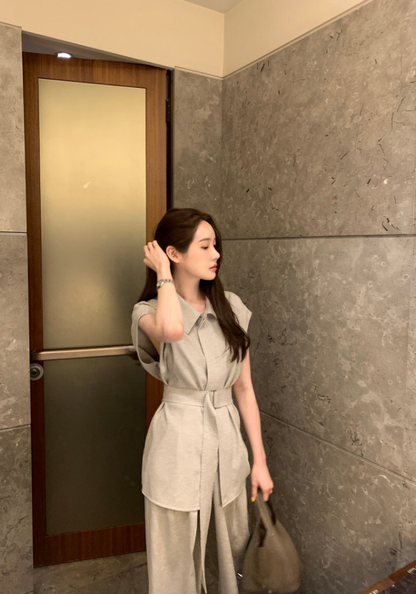 [Elegant lace-up waist casual suit]