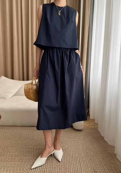 [Cotton Thin Round Neck Vest Set]