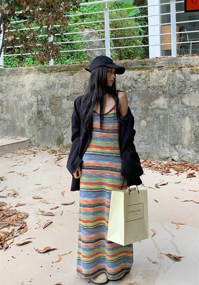 Rainbow striped knitted dress