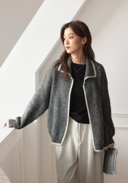 拉鍊撞色針織衫