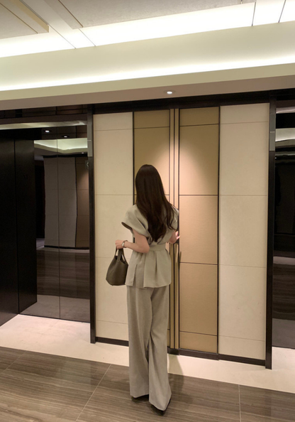 [Elegant lace-up waist casual suit]
